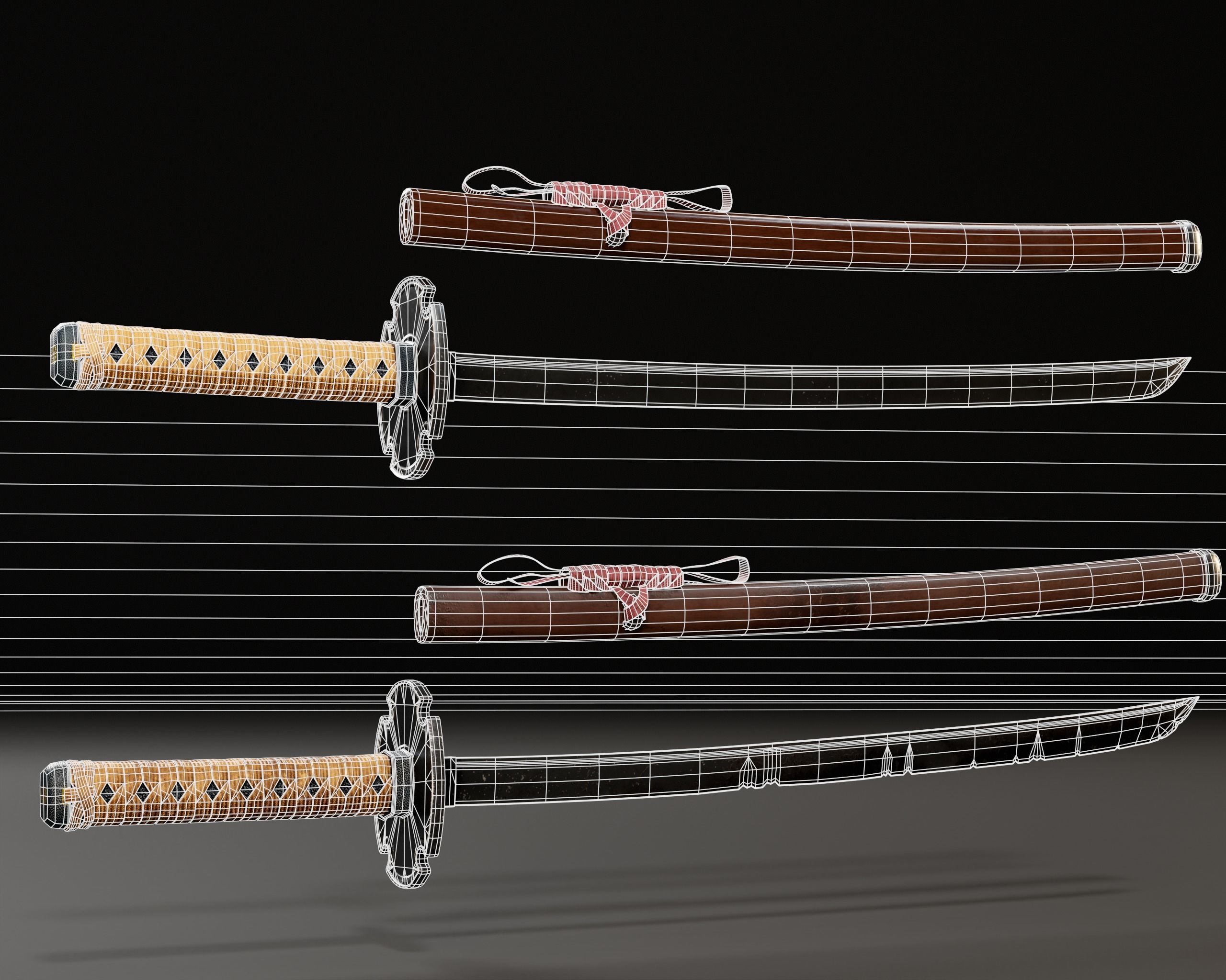 Japanese Wakizashi - Asian Sword   Low-poly 3D model_5