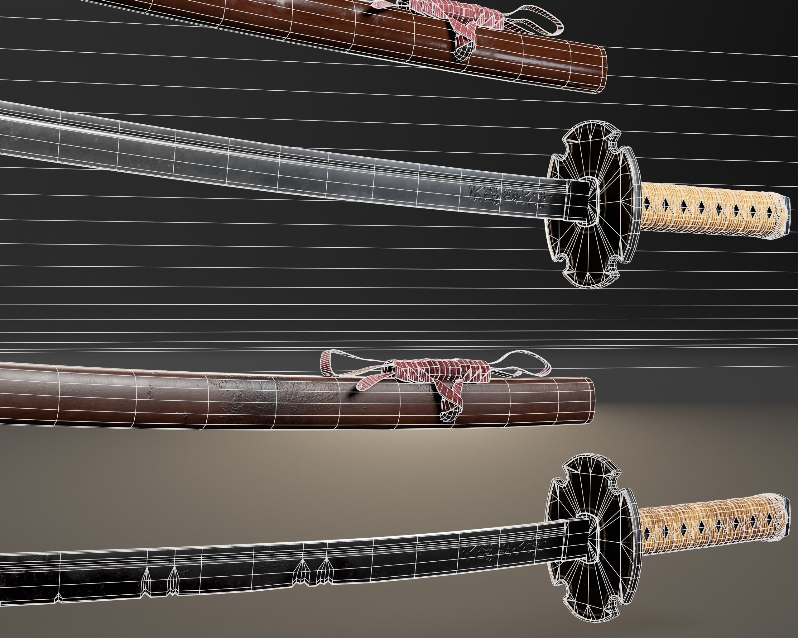 Japanese Wakizashi - Asian Sword   Low-poly 3D model_19