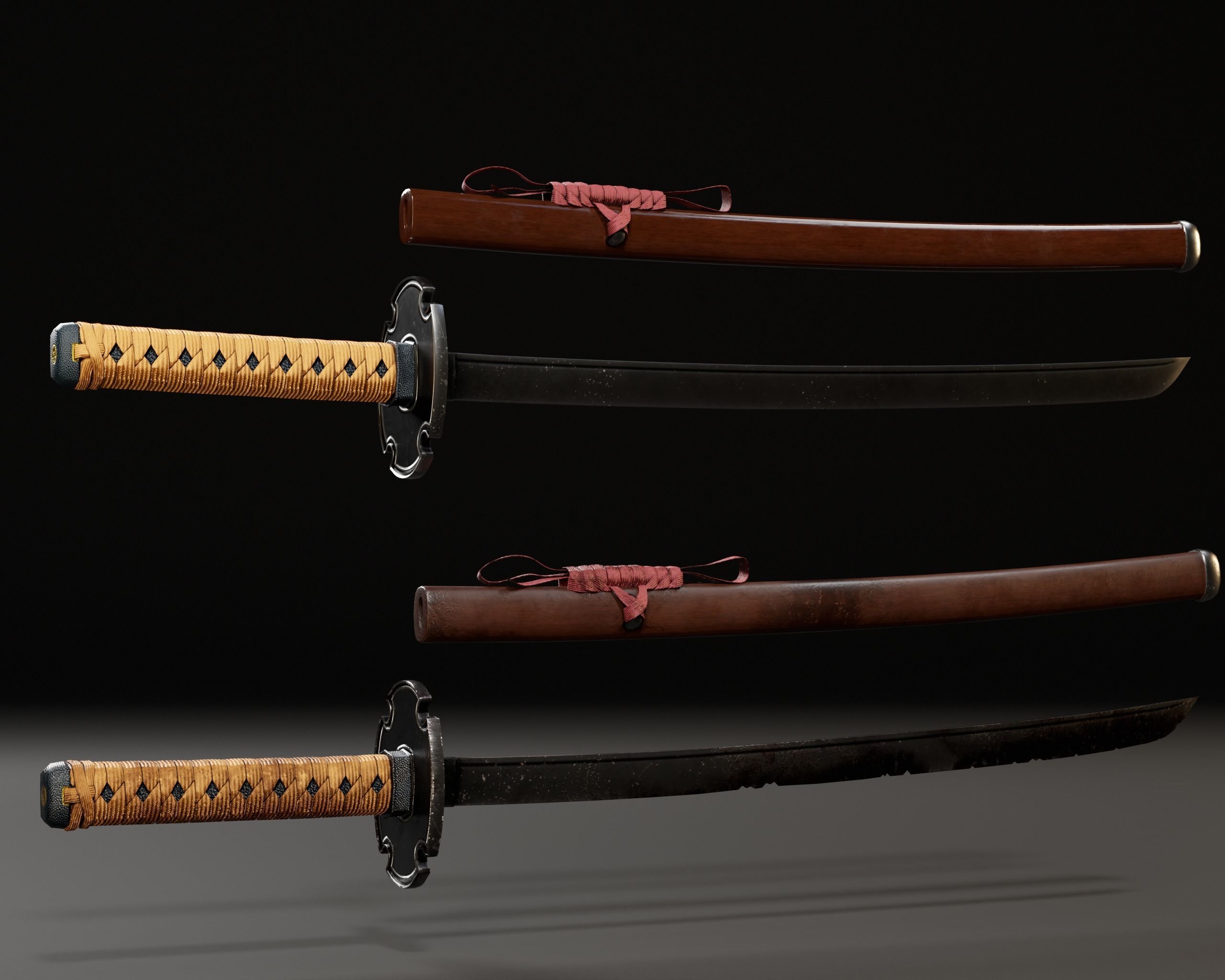 Japanese Wakizashi - Asian Sword   Low-poly 3D model_4