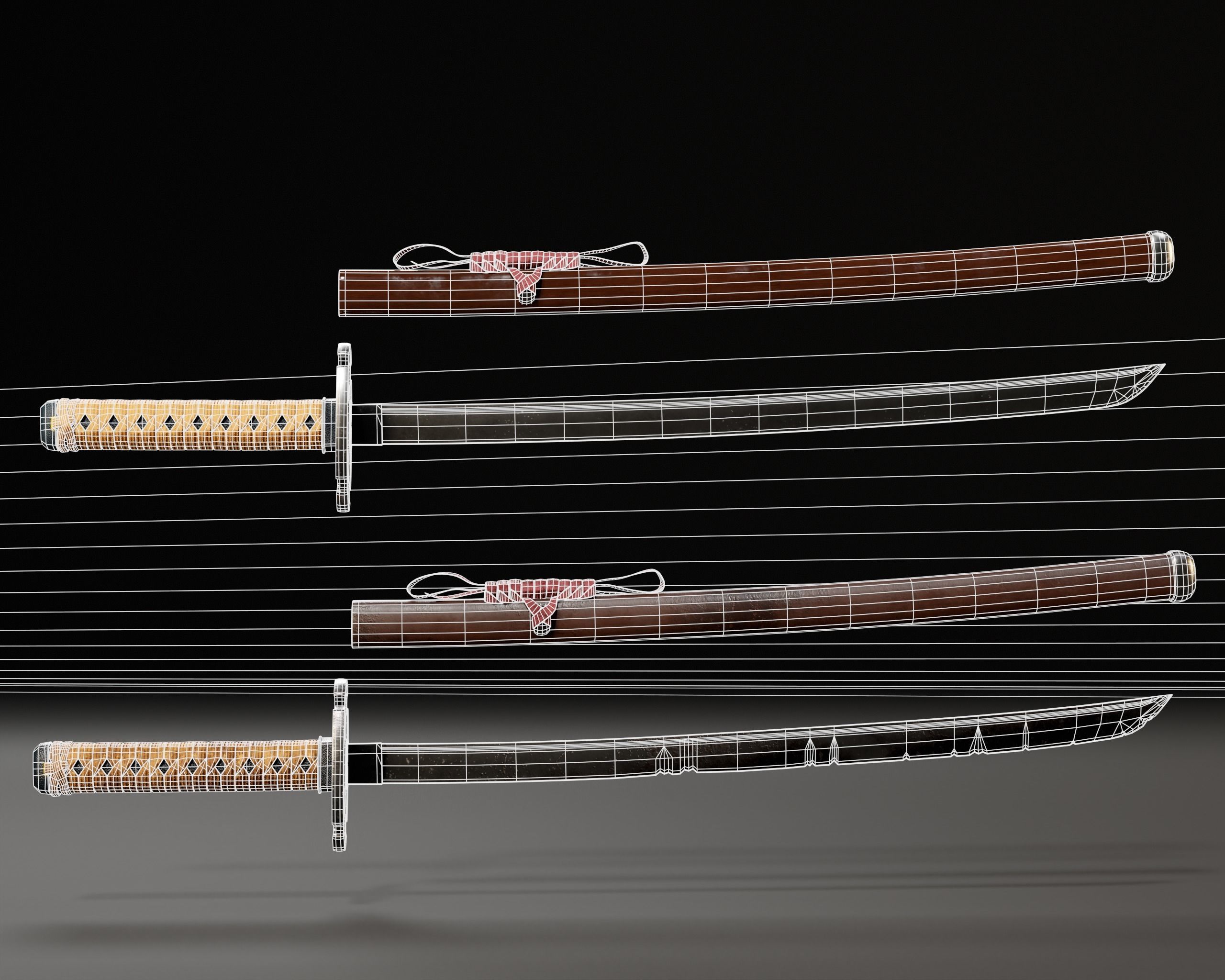 Japanese Wakizashi - Asian Sword   Low-poly 3D model_3