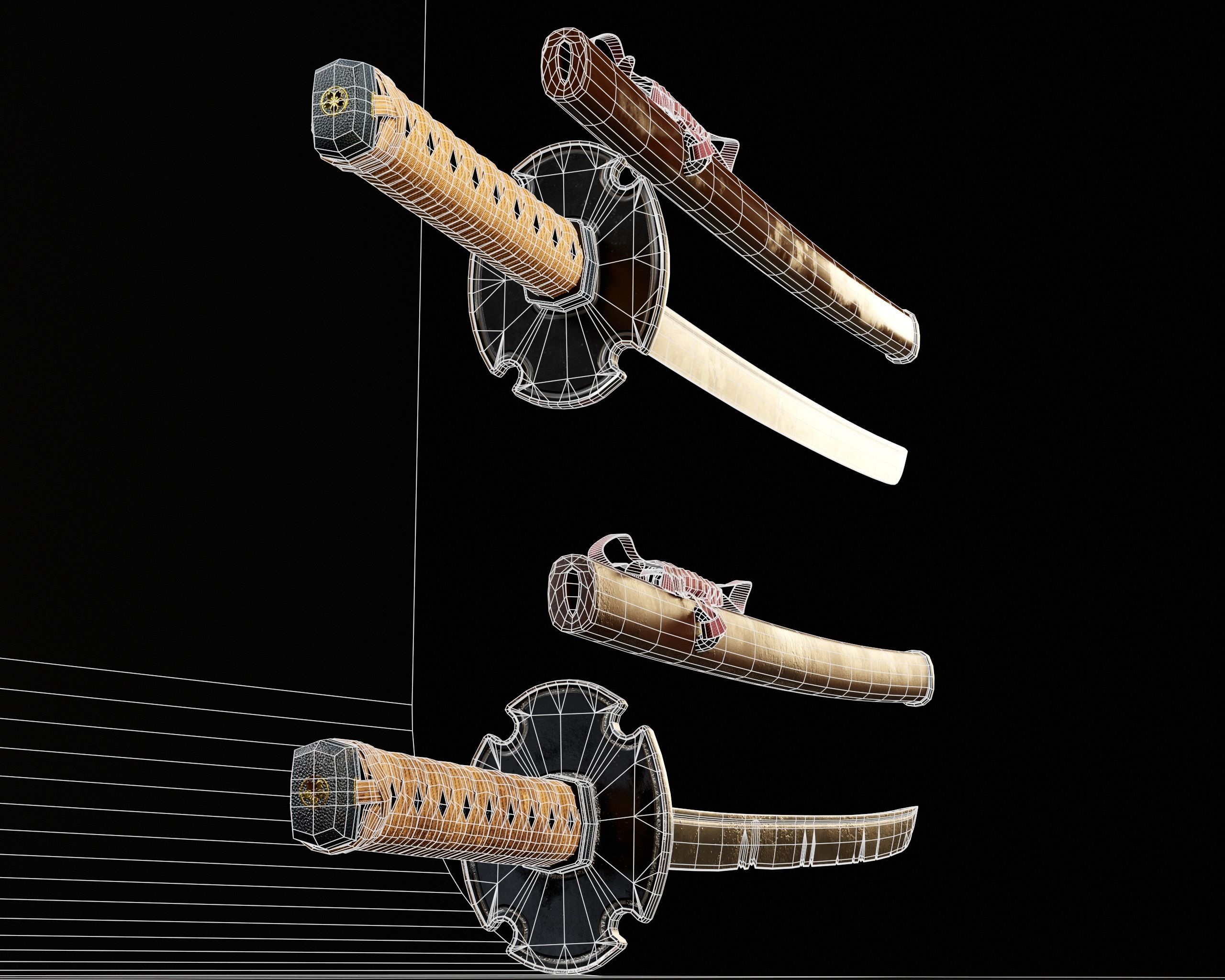 Japanese Wakizashi - Asian Sword   Low-poly 3D model_11