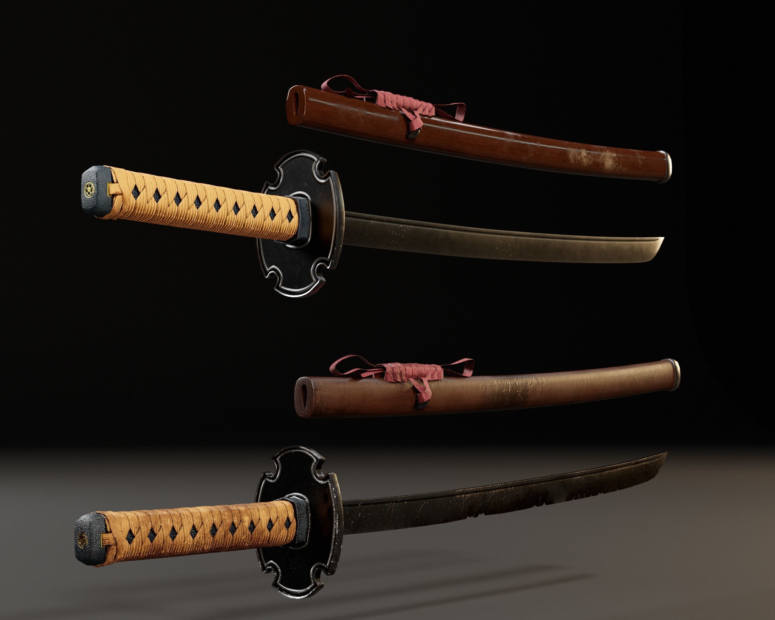 Japanese Wakizashi - Asian Sword   Low-poly 3D model_6