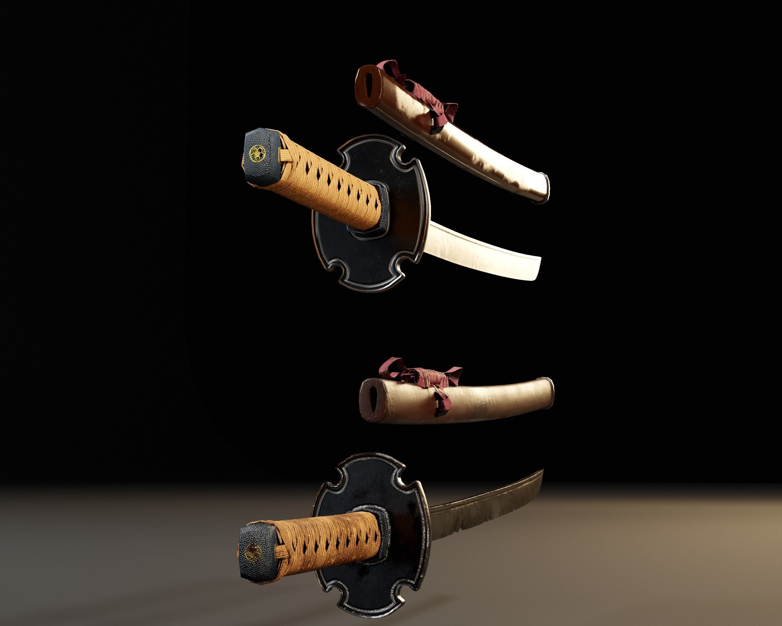 Japanese Wakizashi - Asian Sword   Low-poly 3D model_8