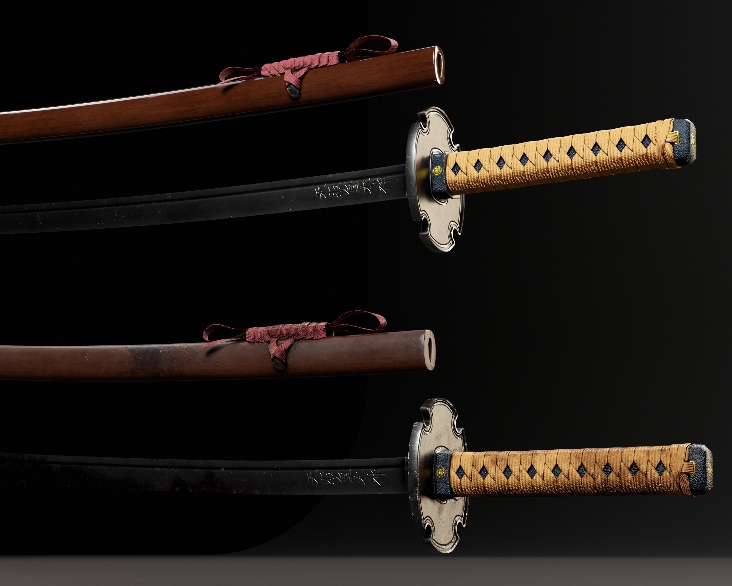 Japanese Wakizashi - Asian Sword   Low-poly 3D model_16