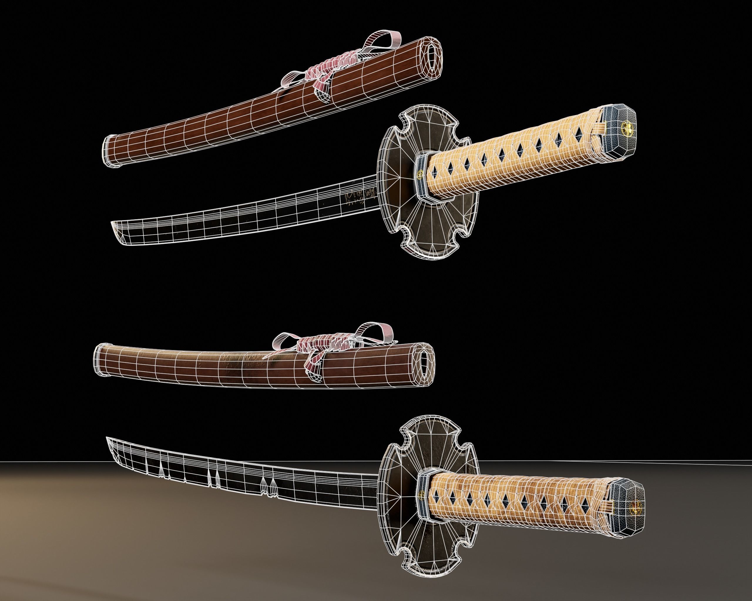 Japanese Wakizashi - Asian Sword   Low-poly 3D model_15
