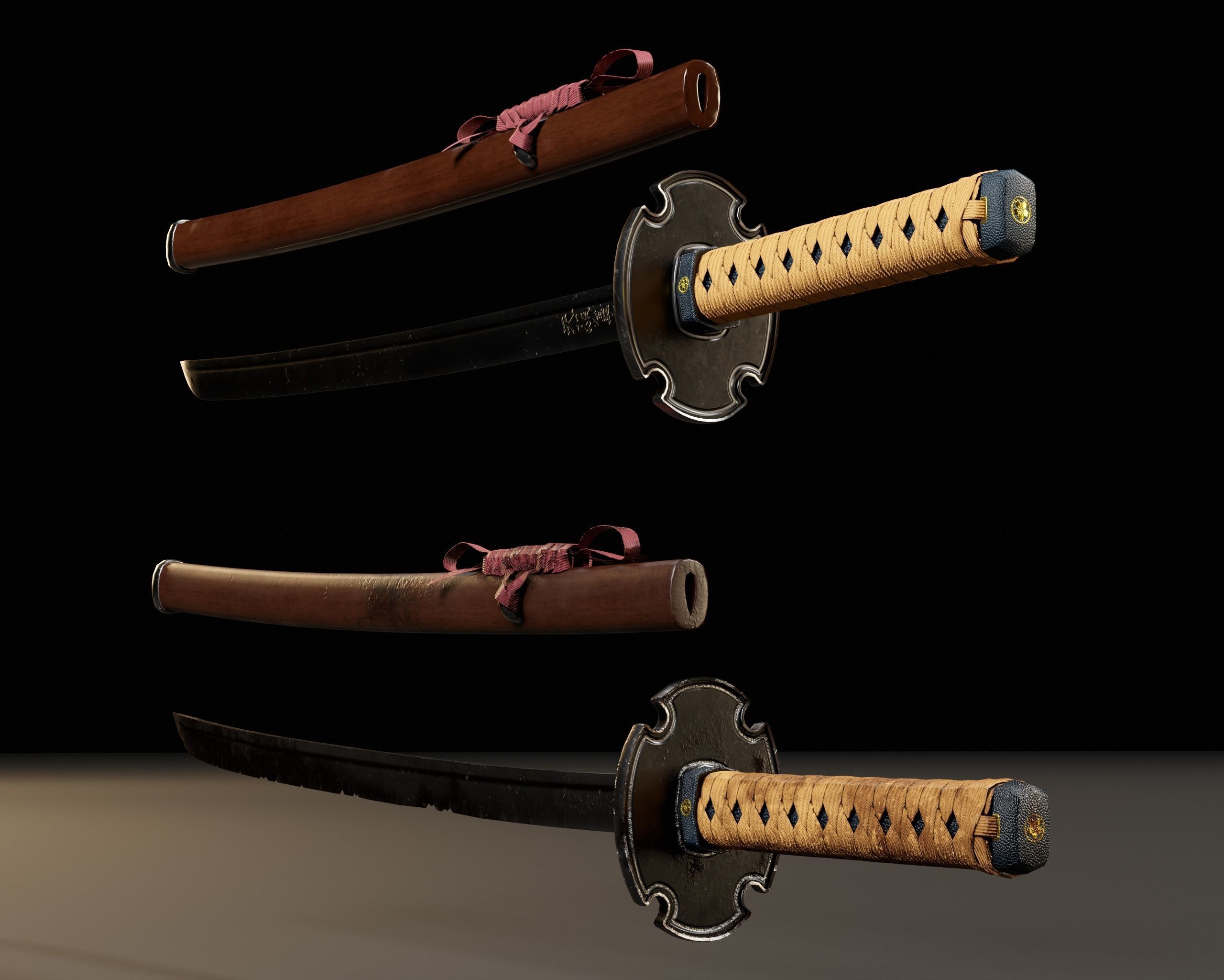 Japanese Wakizashi - Asian Sword   Low-poly 3D model_14