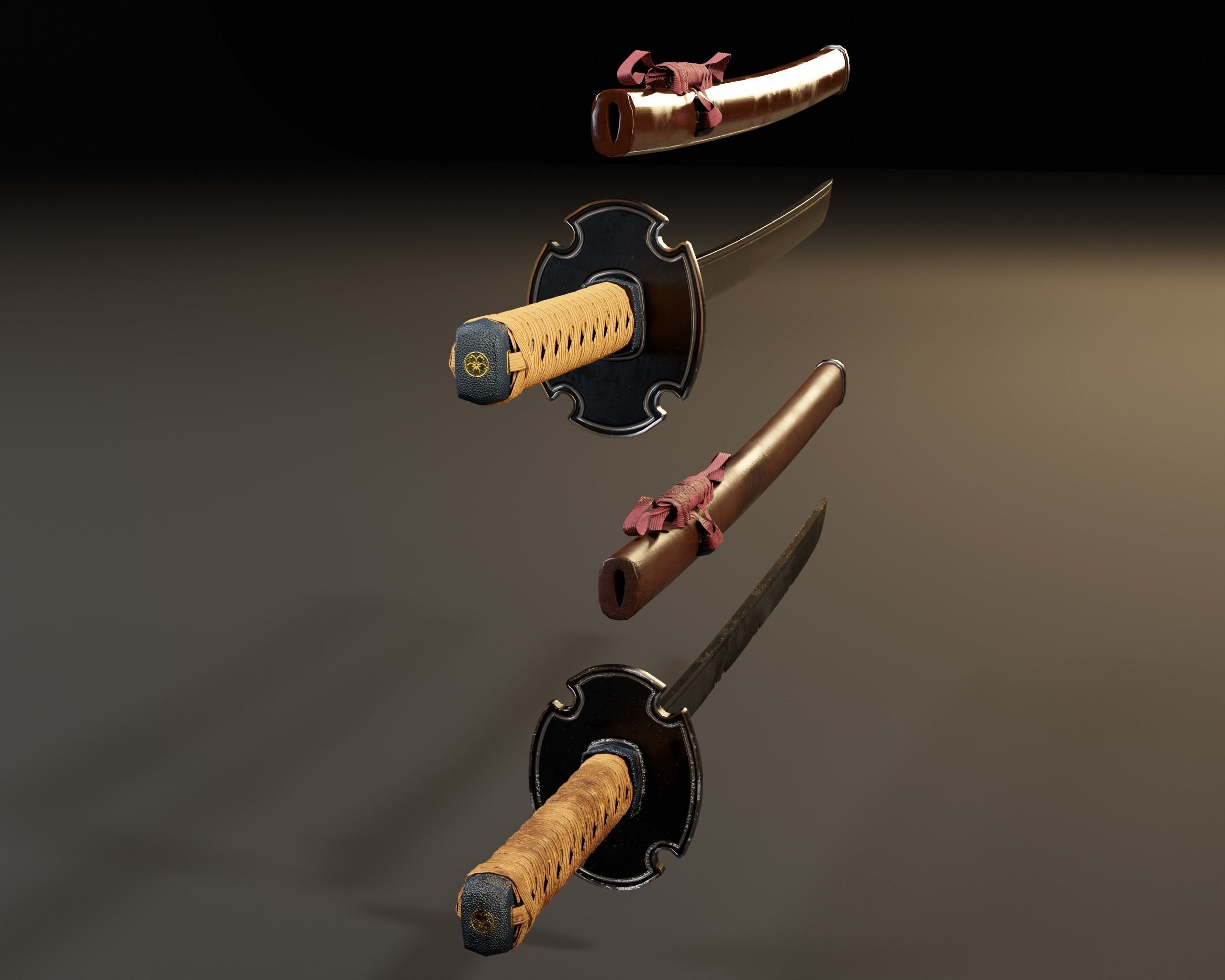 Japanese Wakizashi - Asian Sword   Low-poly 3D model_12