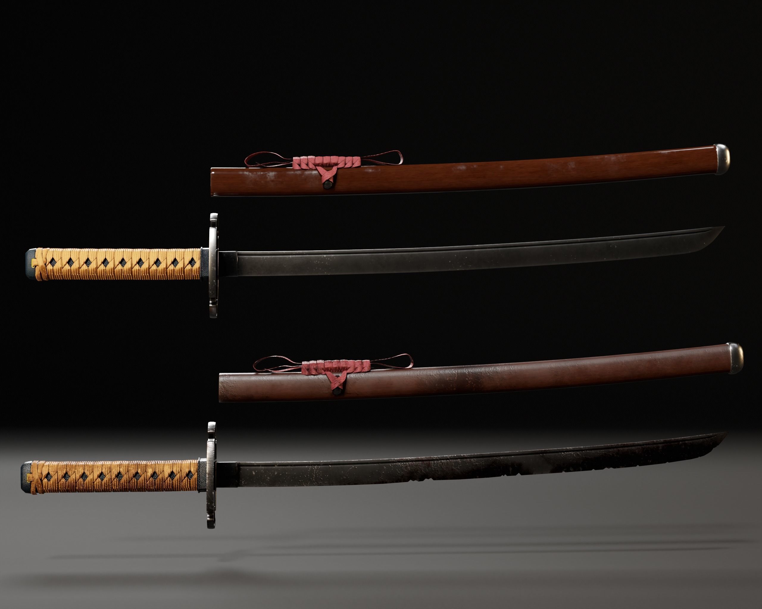 Japanese Wakizashi - Asian Sword   Low-poly 3D model_2