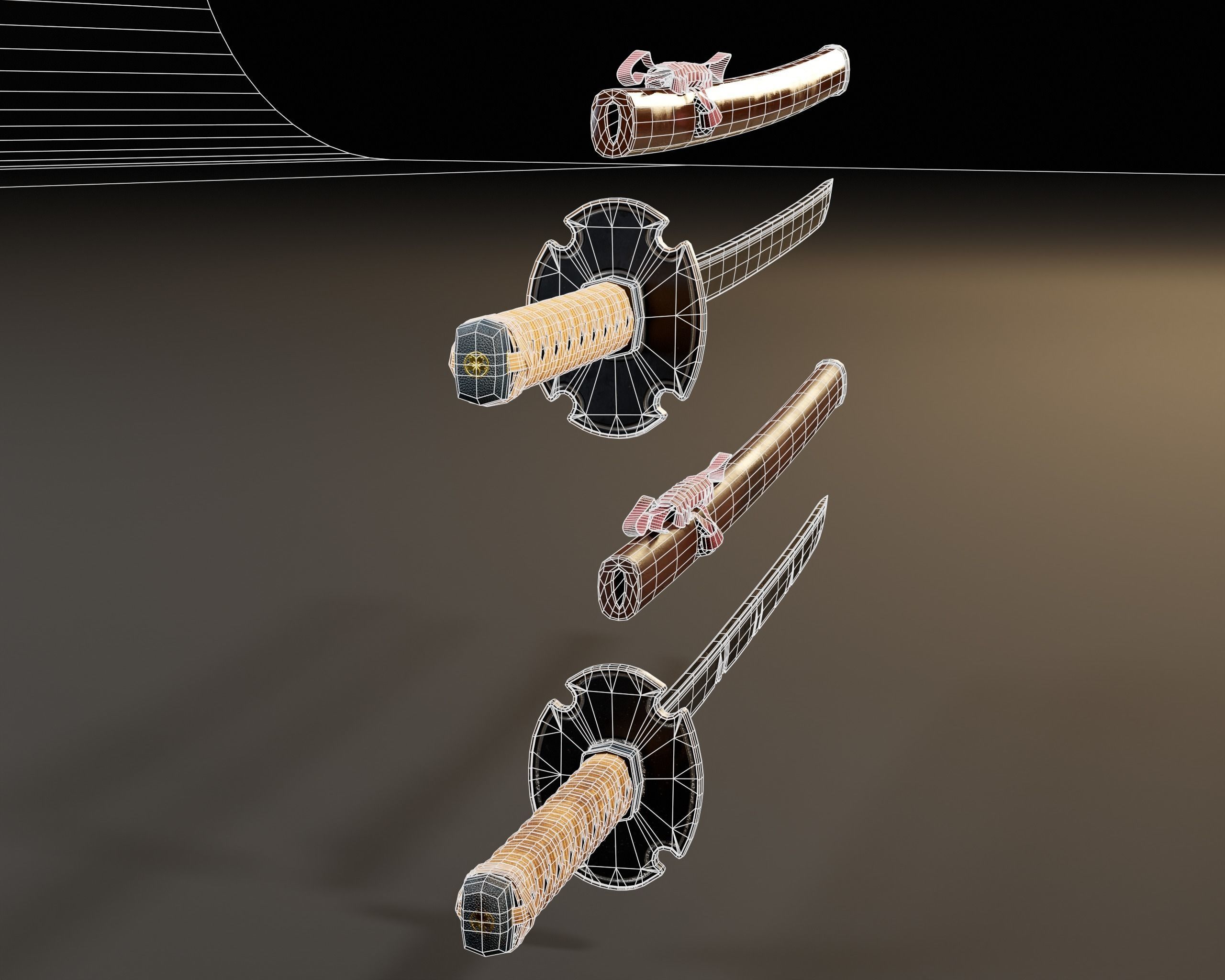 Japanese Wakizashi - Asian Sword   Low-poly 3D model_13