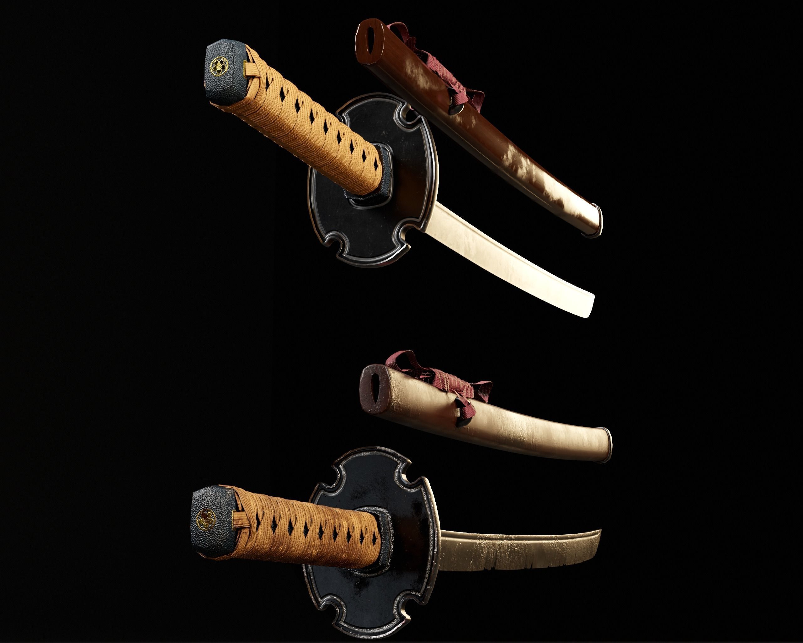 Japanese Wakizashi - Asian Sword   Low-poly 3D model_10
