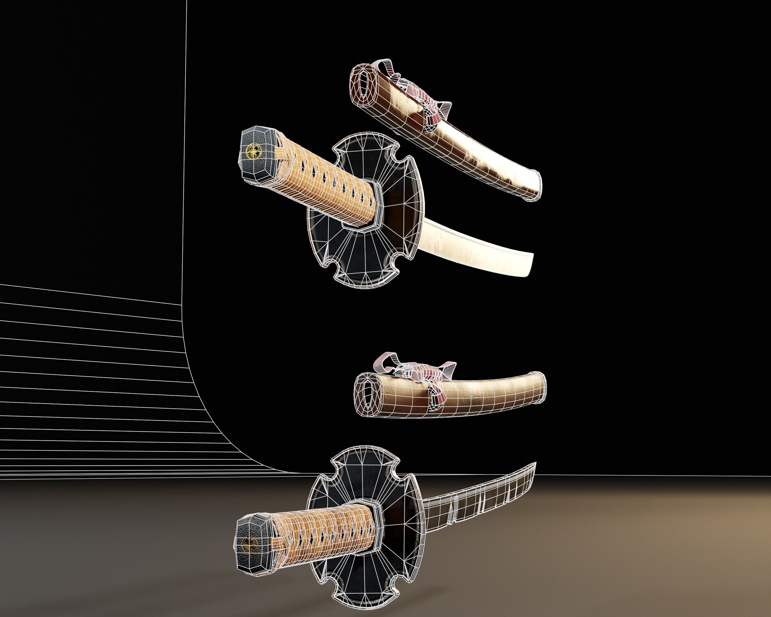 Japanese Wakizashi - Asian Sword   Low-poly 3D model_9