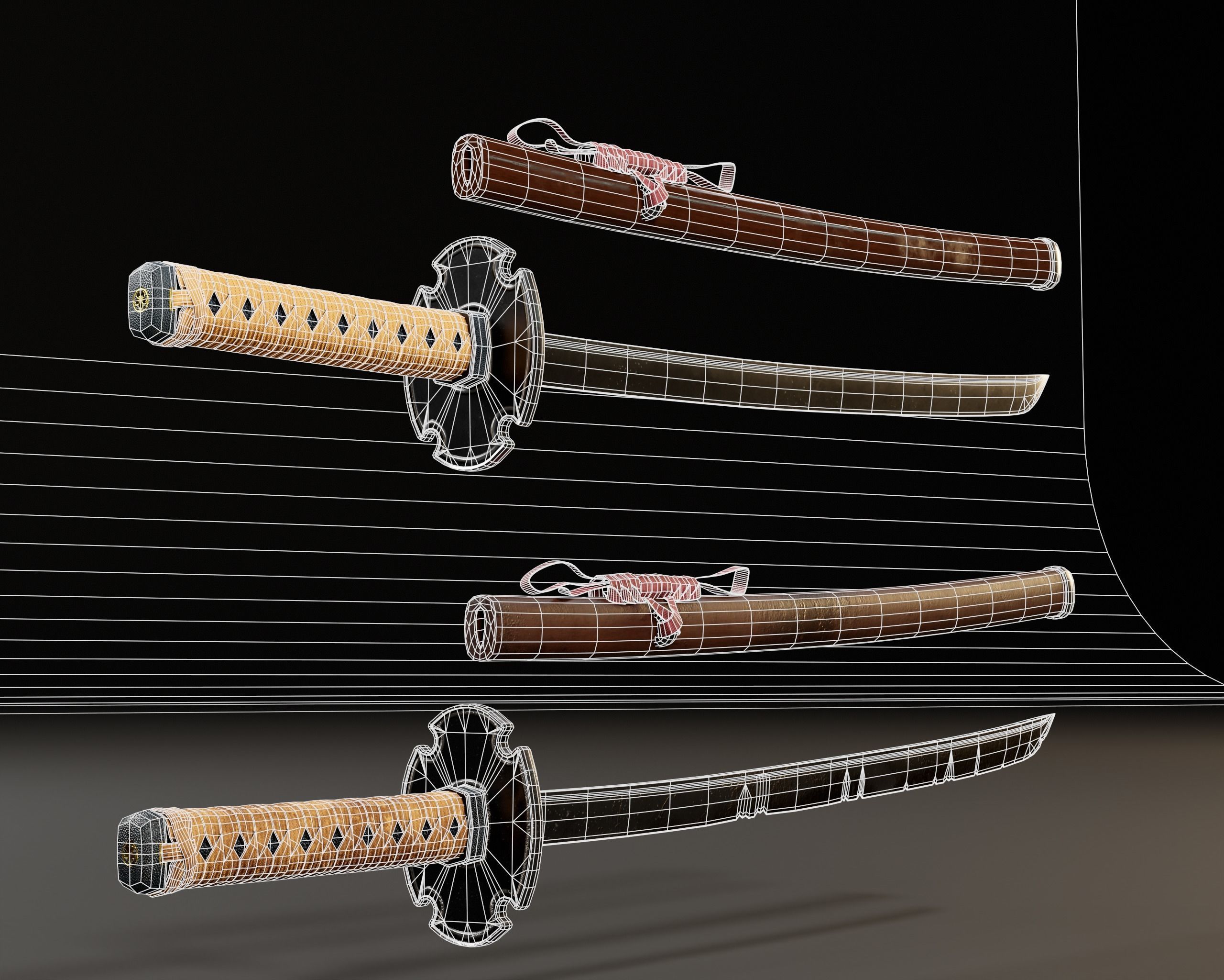 Japanese Wakizashi - Asian Sword   Low-poly 3D model_7