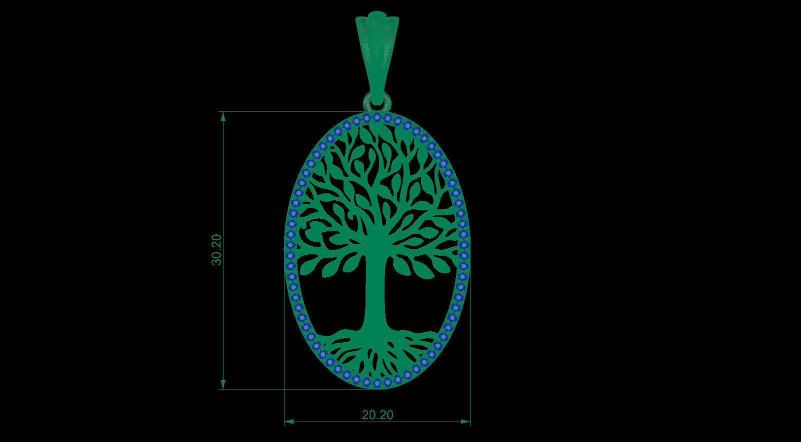 Tree of Life Oval Pendant 30x20 mm with Diamonds 3D print model_8