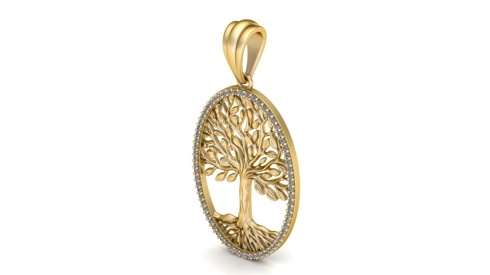 Tree of Life Oval Pendant 30x20 mm with Diamonds 3D print model_1