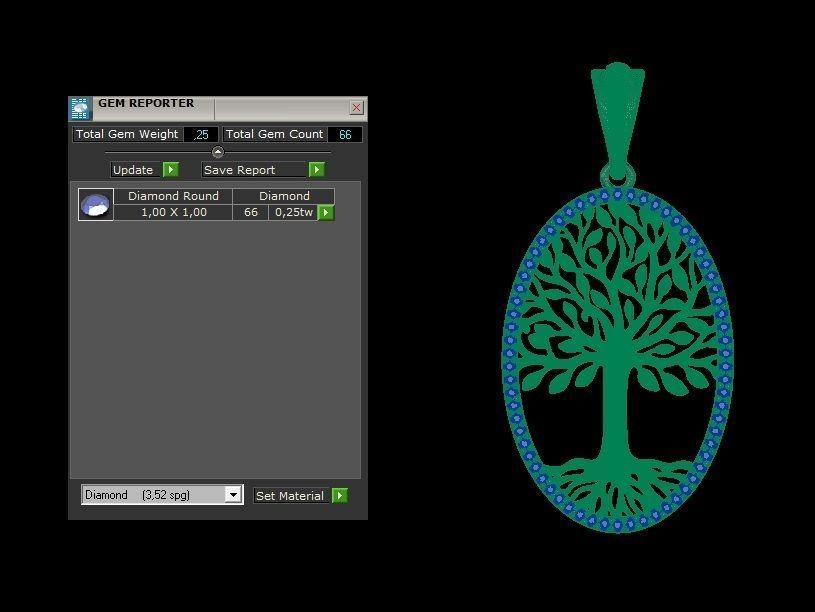 Tree of Life Oval Pendant 30x20 mm with Diamonds 3D print model_6