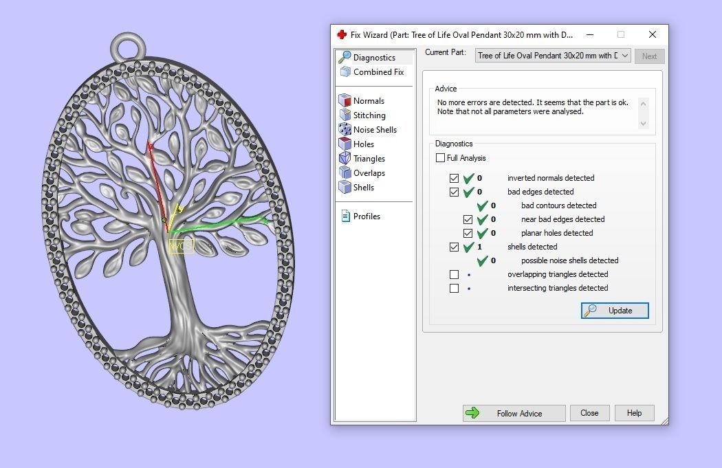 Tree of Life Oval Pendant 30x20 mm with Diamonds 3D print model_5