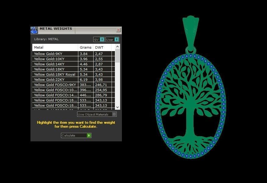 Tree of Life Oval Pendant 30x20 mm with Diamonds 3D print model_7