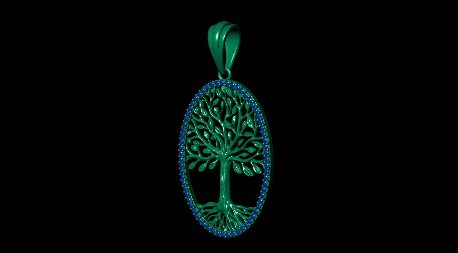 Tree of Life Oval Pendant 30x20 mm with Diamonds 3D print model_9