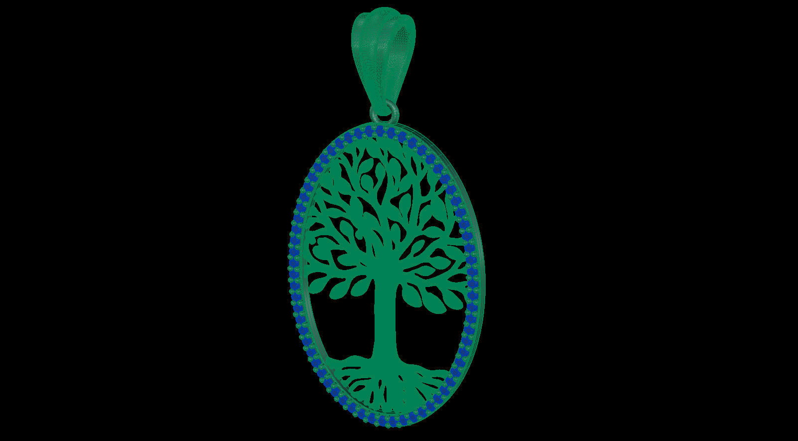 Tree of Life Oval Pendant 30x20 mm with Diamonds 3D print model_19