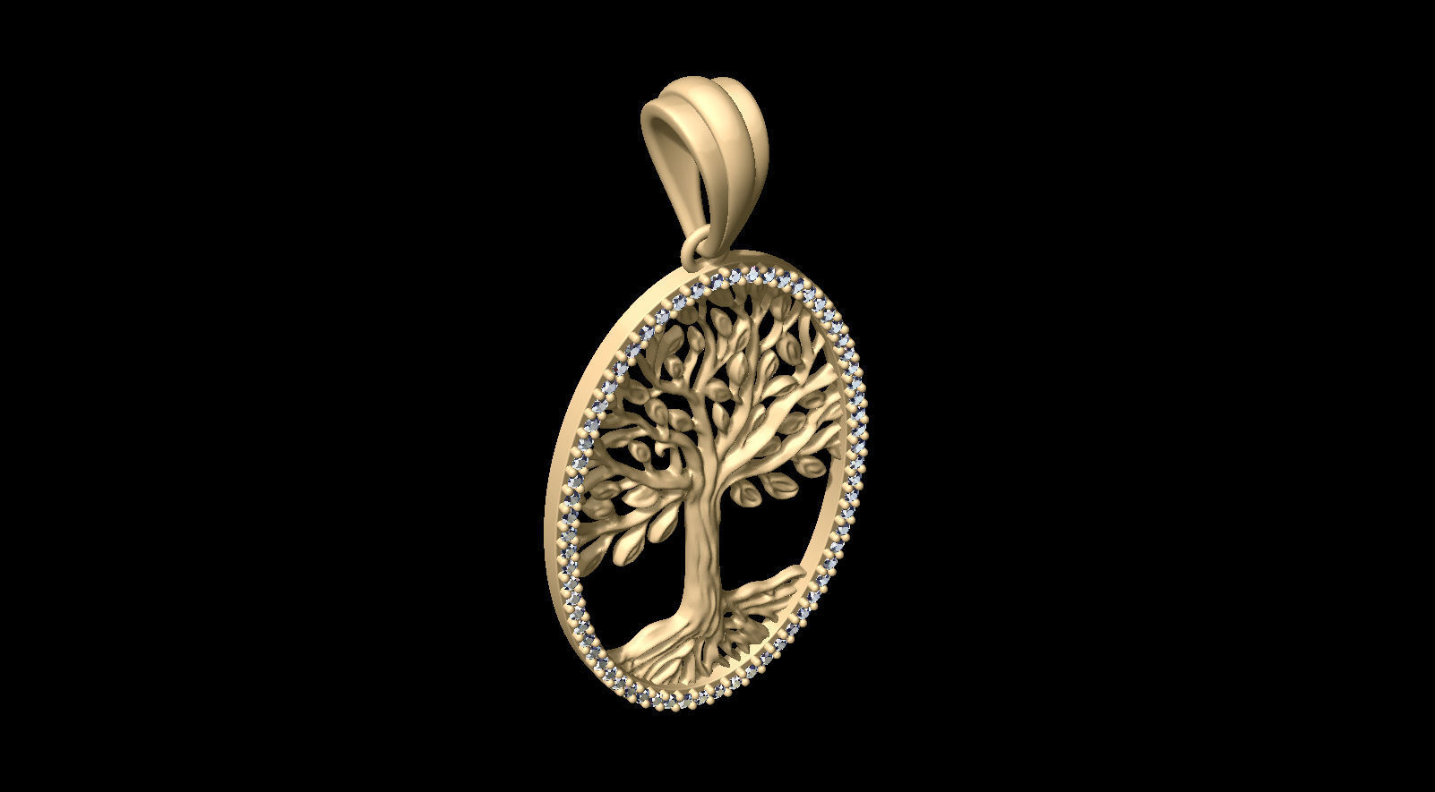 Tree of Life Oval Pendant 30x20 mm with Diamonds 3D print model_18