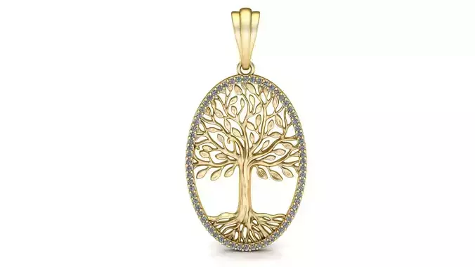 Tree of Life Oval Pendant 30x20 mm with Diamonds