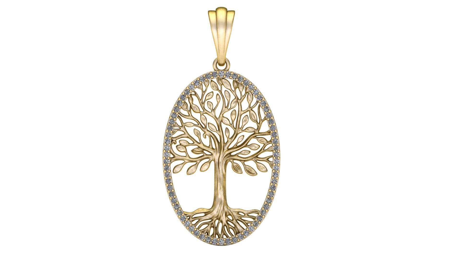 Tree of Life Oval Pendant 30x20 mm with Diamonds 3D print model_3