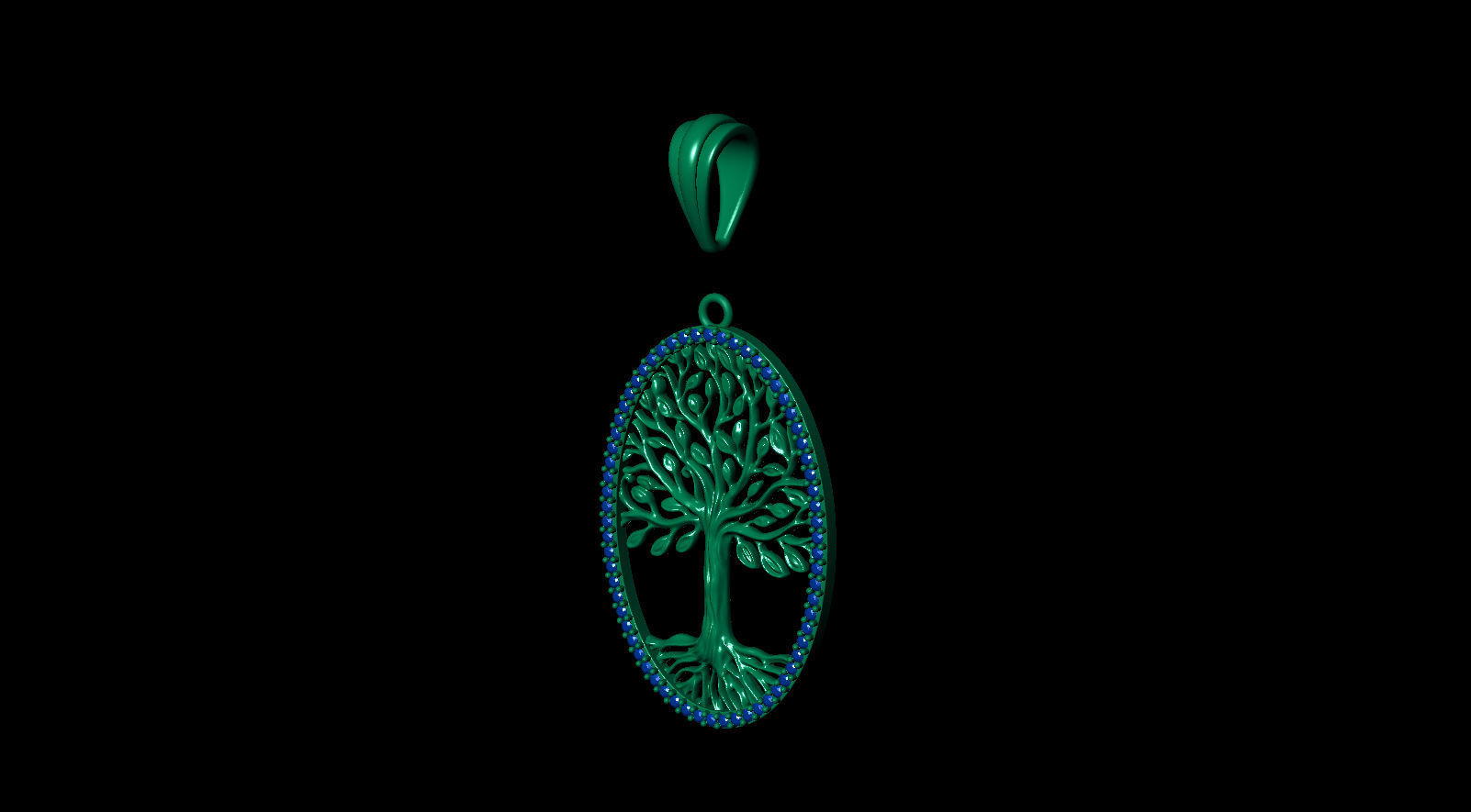 Tree of Life Oval Pendant 30x20 mm with Diamonds 3D print model_14