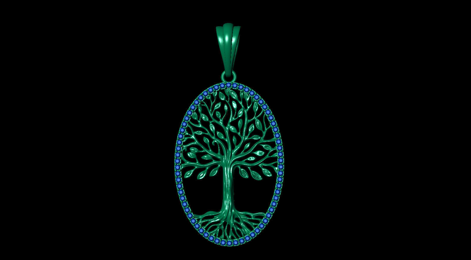 Tree of Life Oval Pendant 30x20 mm with Diamonds 3D print model_12