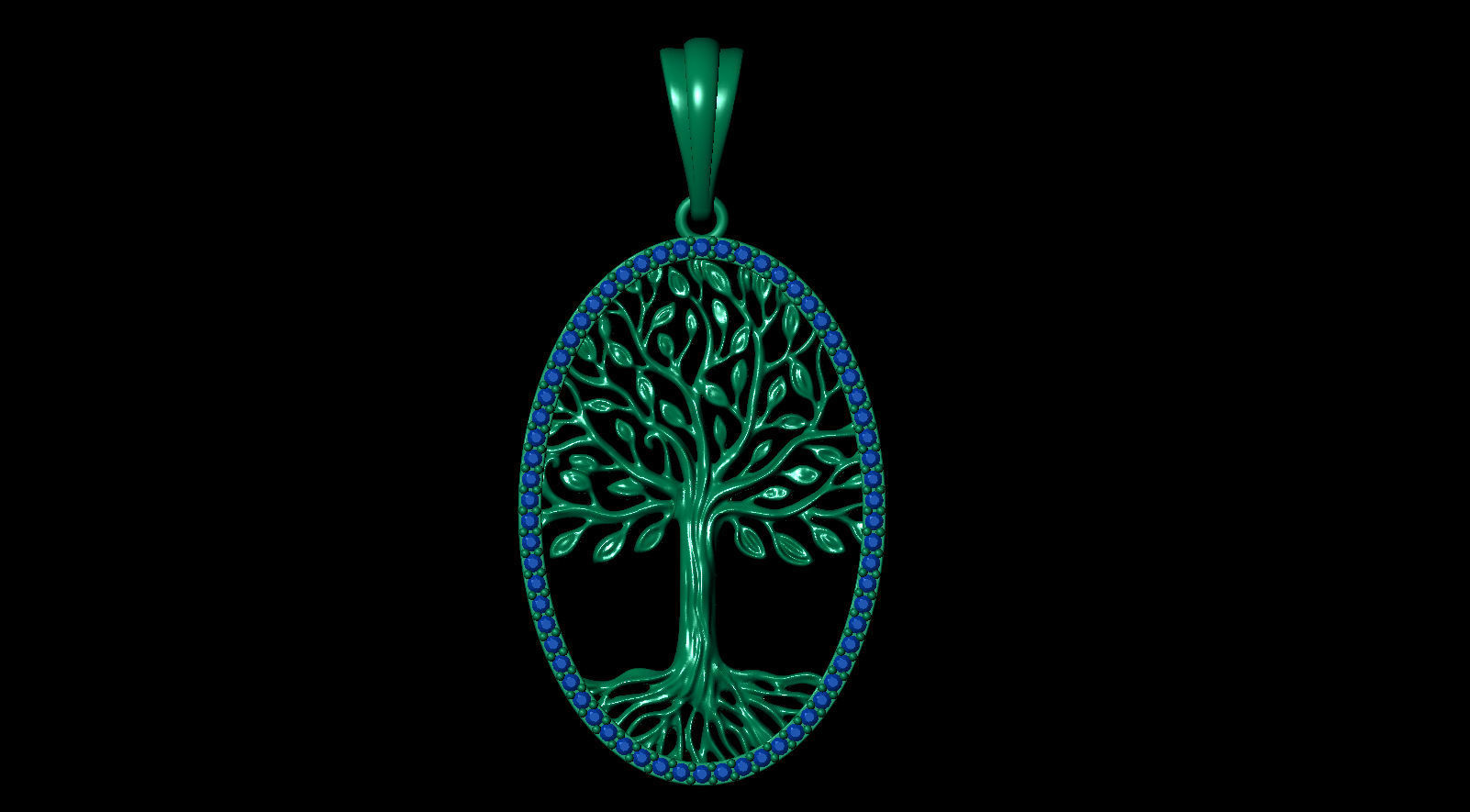 Tree of Life Oval Pendant 30x20 mm with Diamonds 3D print model_11