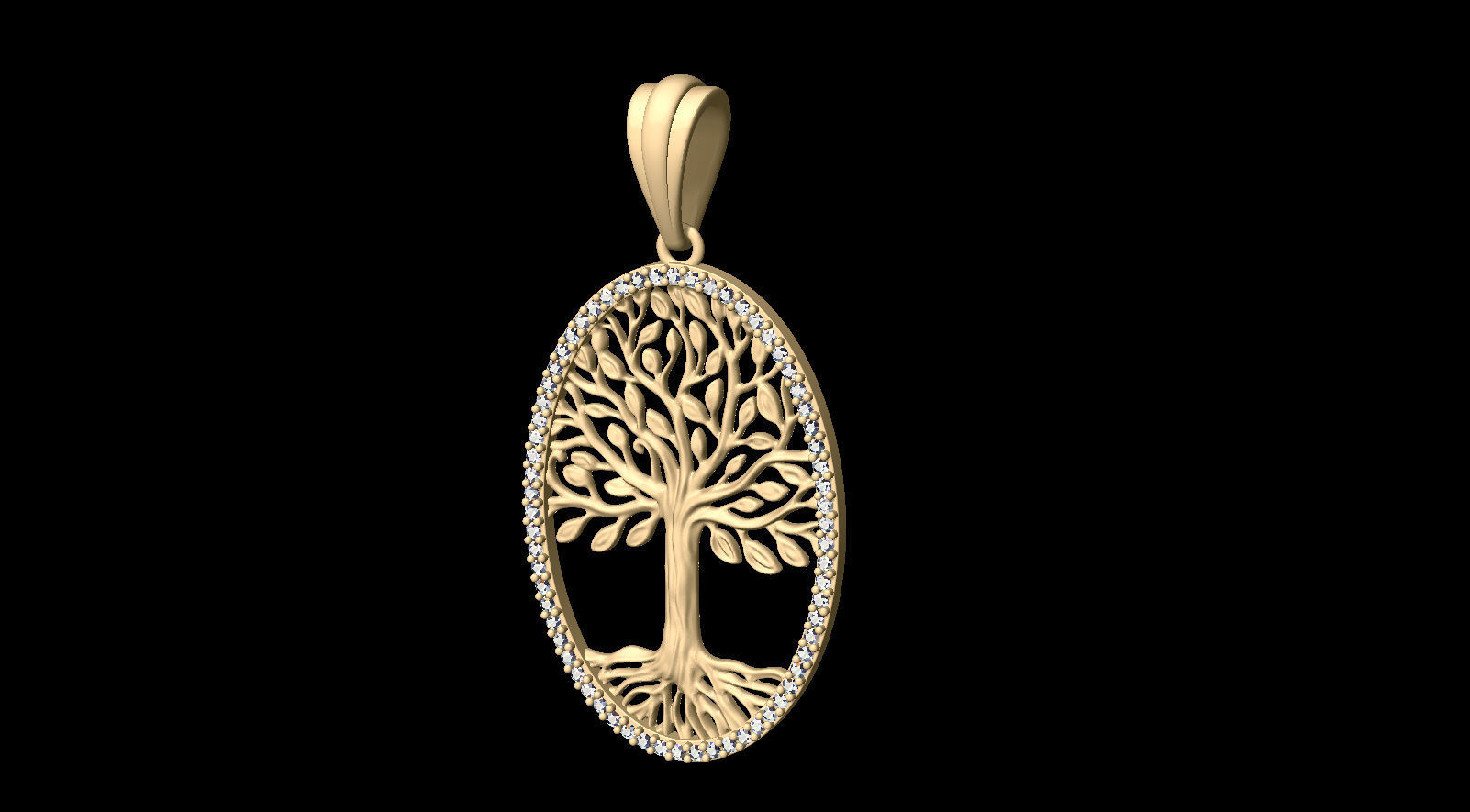 Tree of Life Oval Pendant 30x20 mm with Diamonds 3D print model_15
