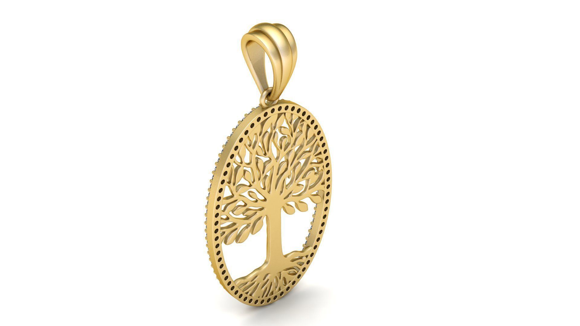 Tree of Life Oval Pendant 30x20 mm with Diamonds 3D print model_2