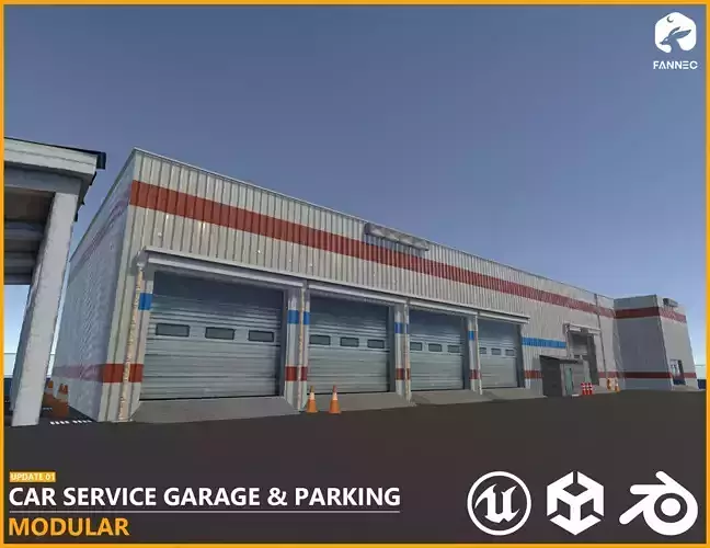 Modular Car Service Garage Parking Interior Exterior- AllFormats Low-poly 3D model