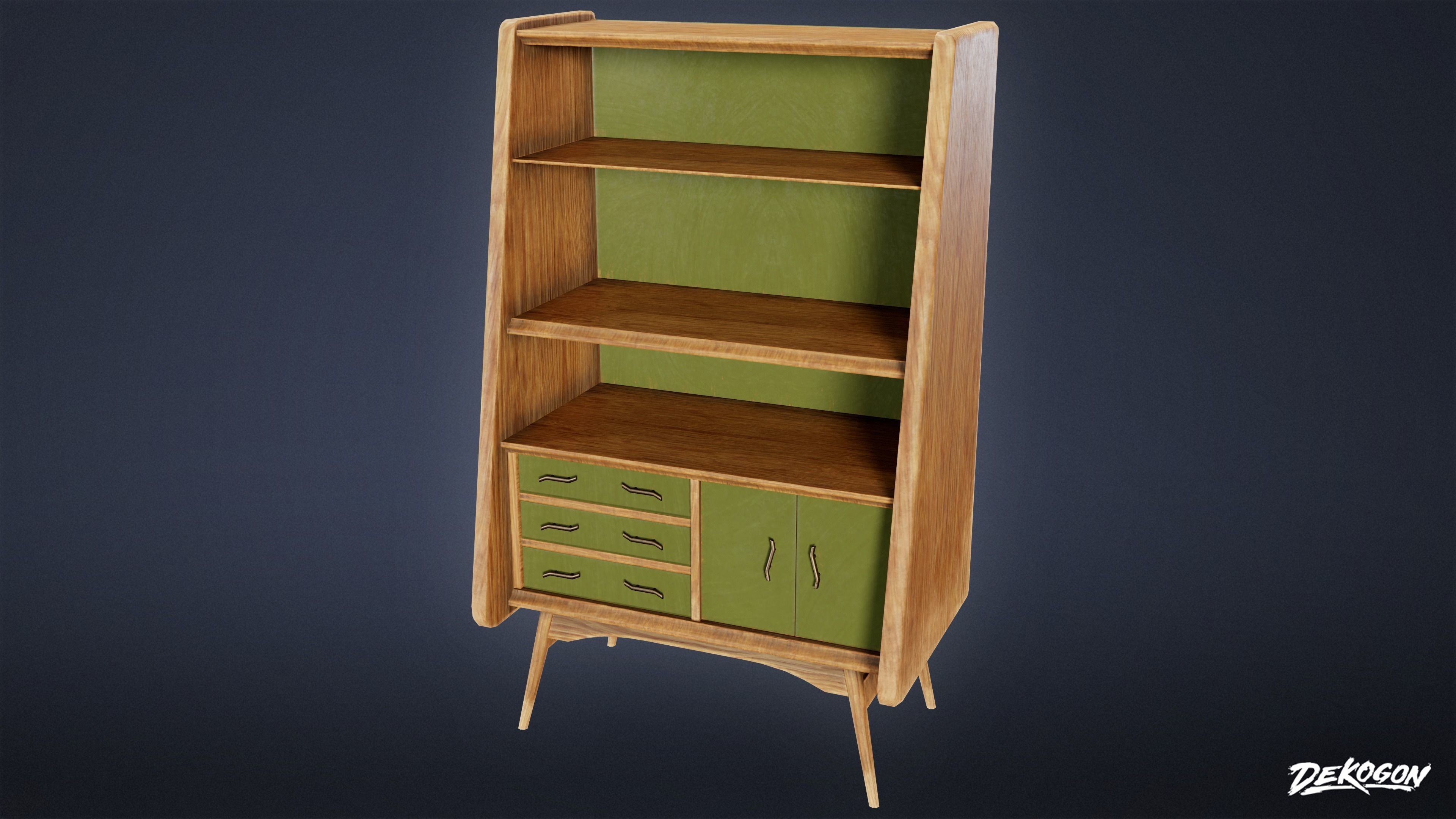MIDCENTURY - Shelf 01 - LOW POLY Low-poly 3D model_1