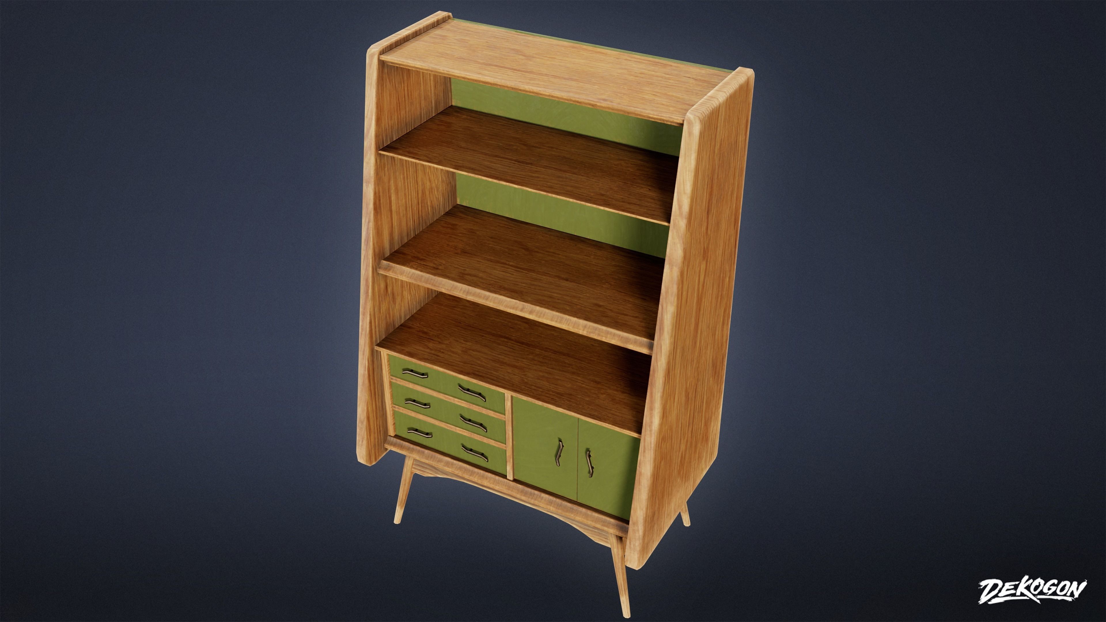 MIDCENTURY - Shelf 01 - LOW POLY Low-poly 3D model_4