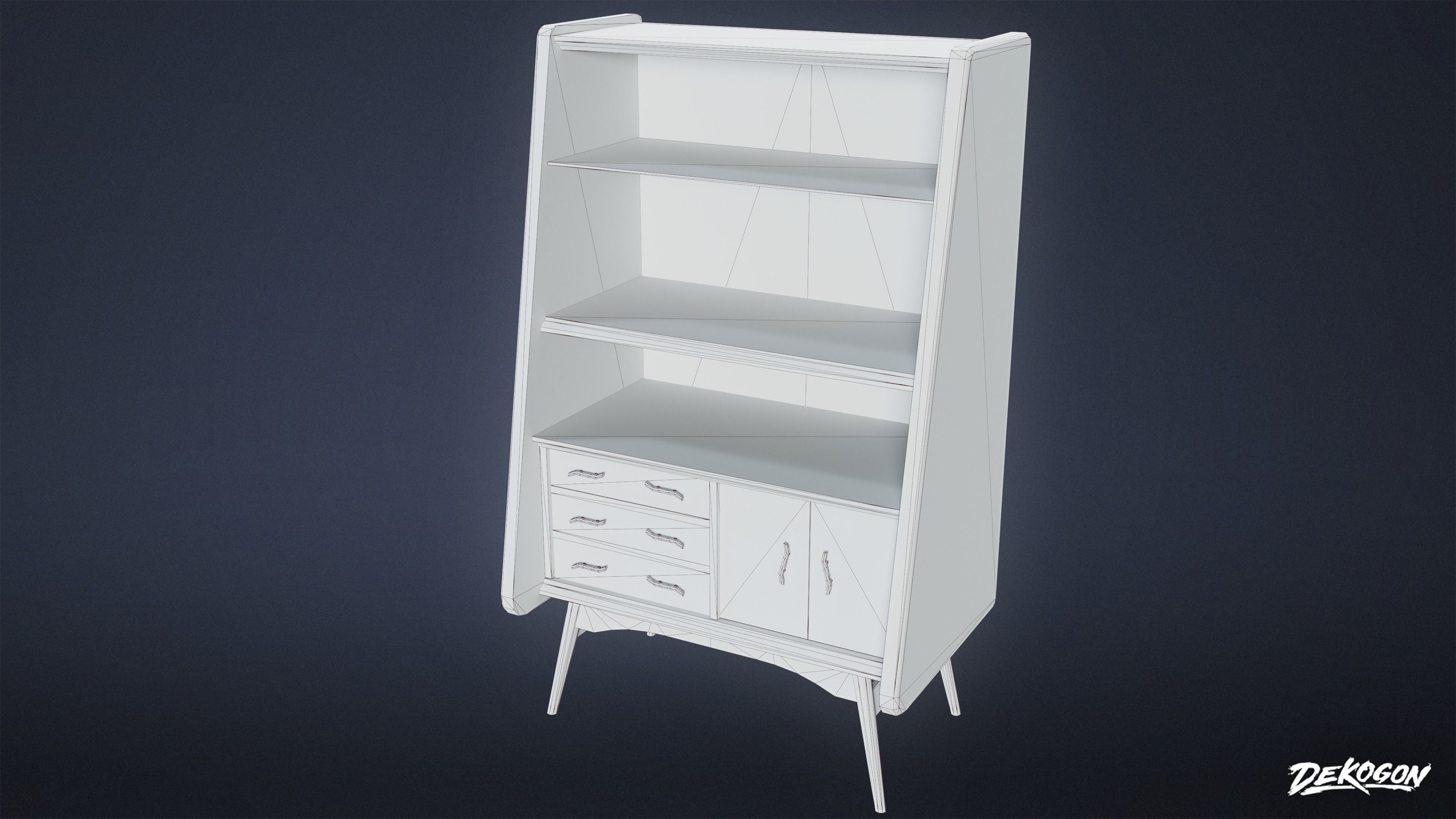 MIDCENTURY - Shelf 01 - LOW POLY Low-poly 3D model_8