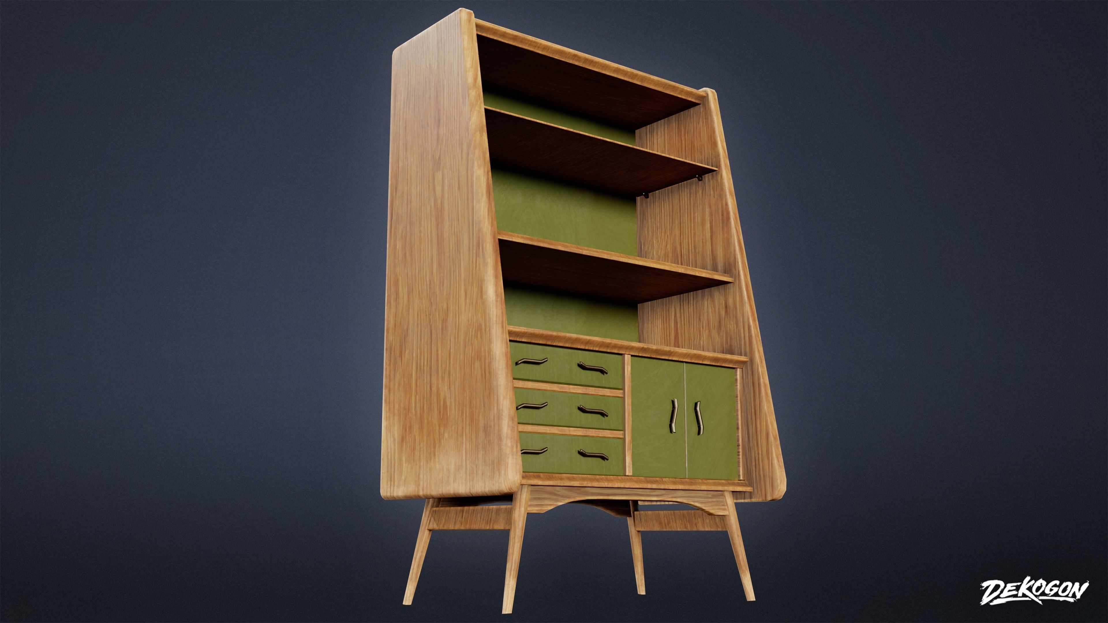 MIDCENTURY - Shelf 01 - LOW POLY Low-poly 3D model_5