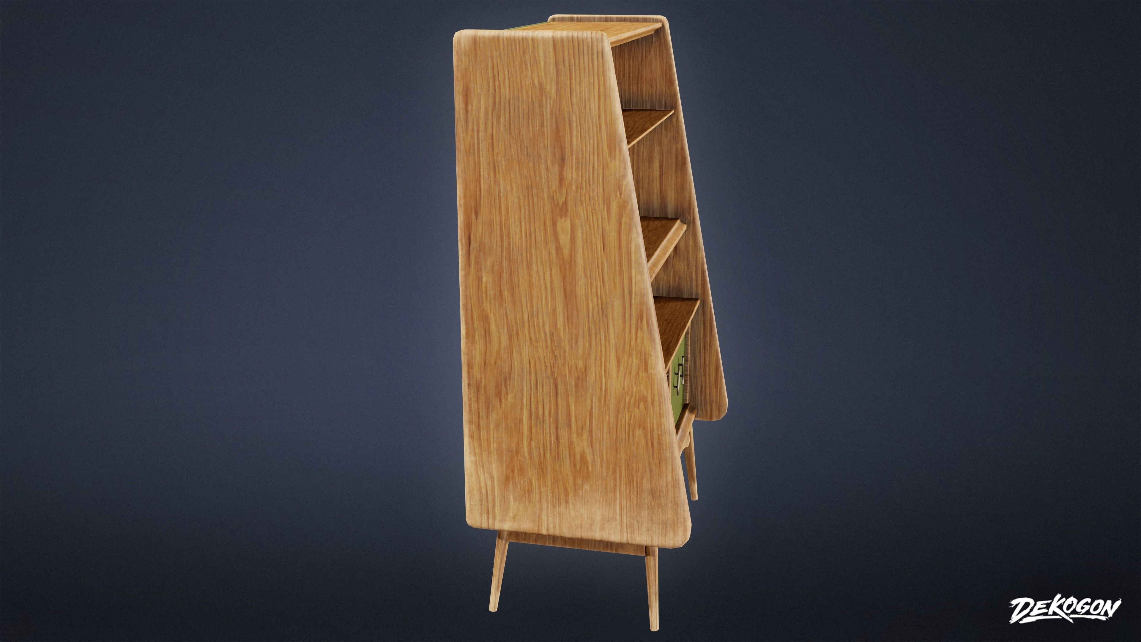 MIDCENTURY - Shelf 01 - LOW POLY Low-poly 3D model_2