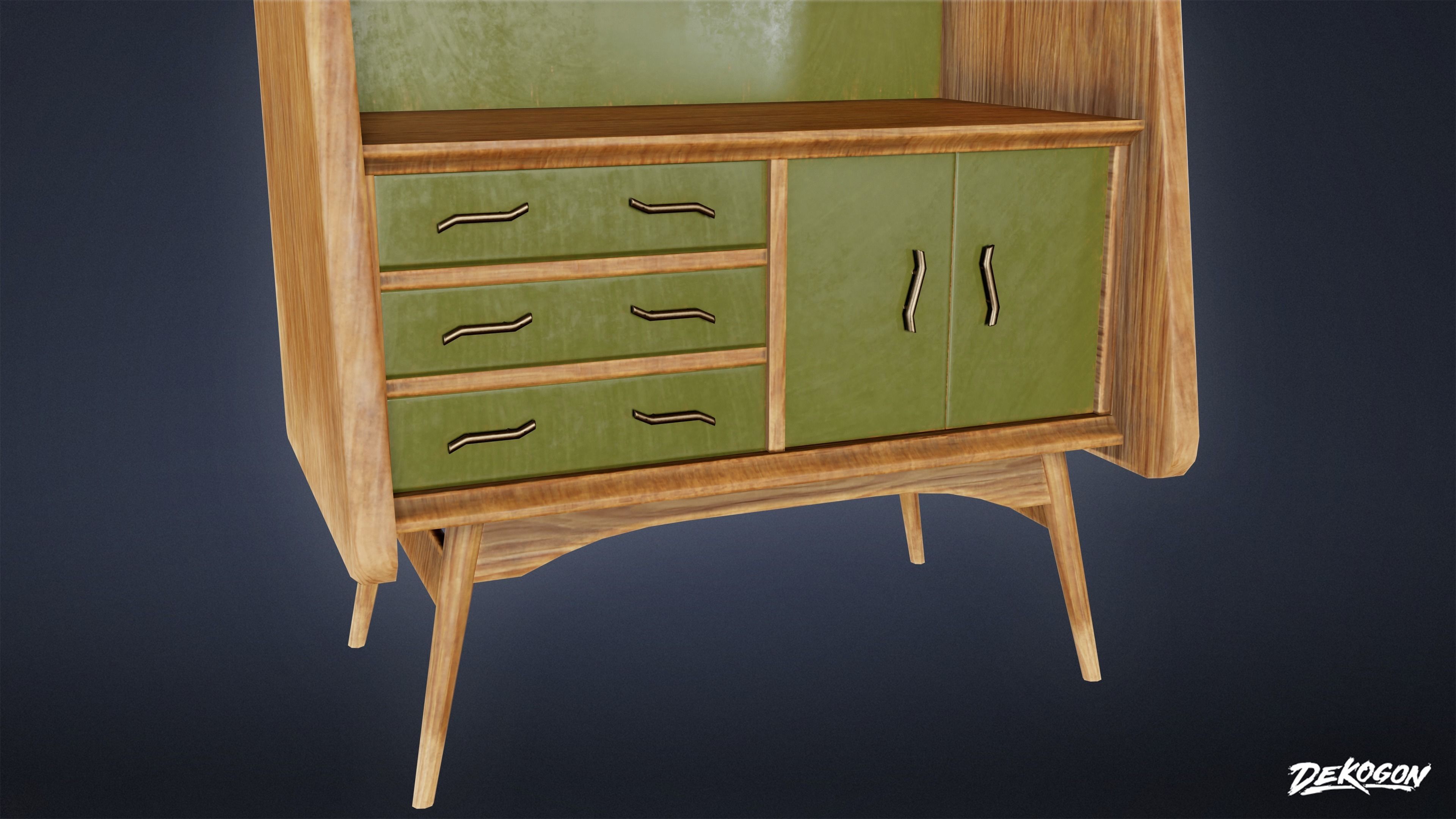 MIDCENTURY - Shelf 01 - LOW POLY Low-poly 3D model_6
