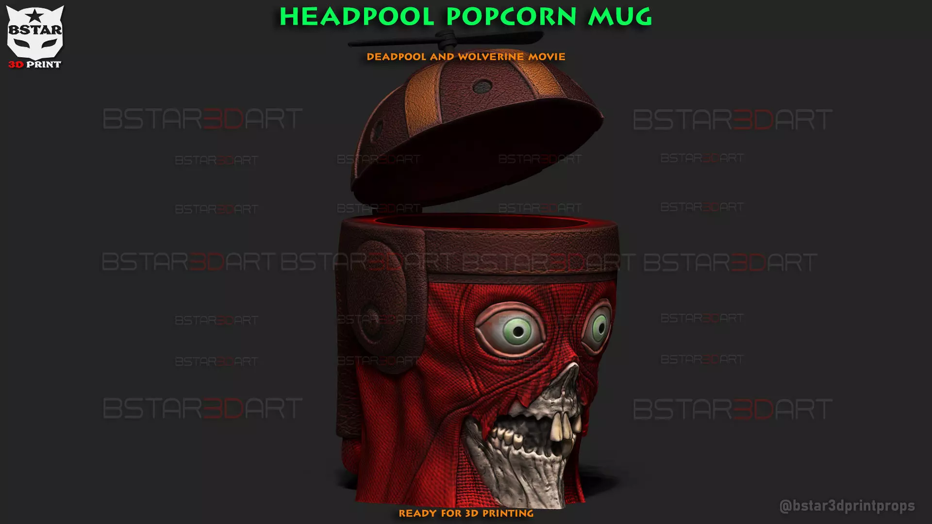 Headpool Popcorn Mug - Deadpool and Wolverine - Marvel comic 3D print model
