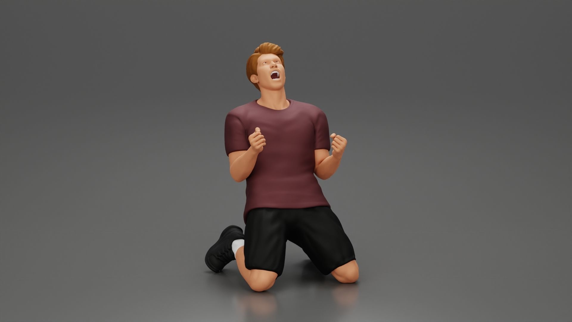 tennis player holding racket sits in celebration of his victory 3D print model_1