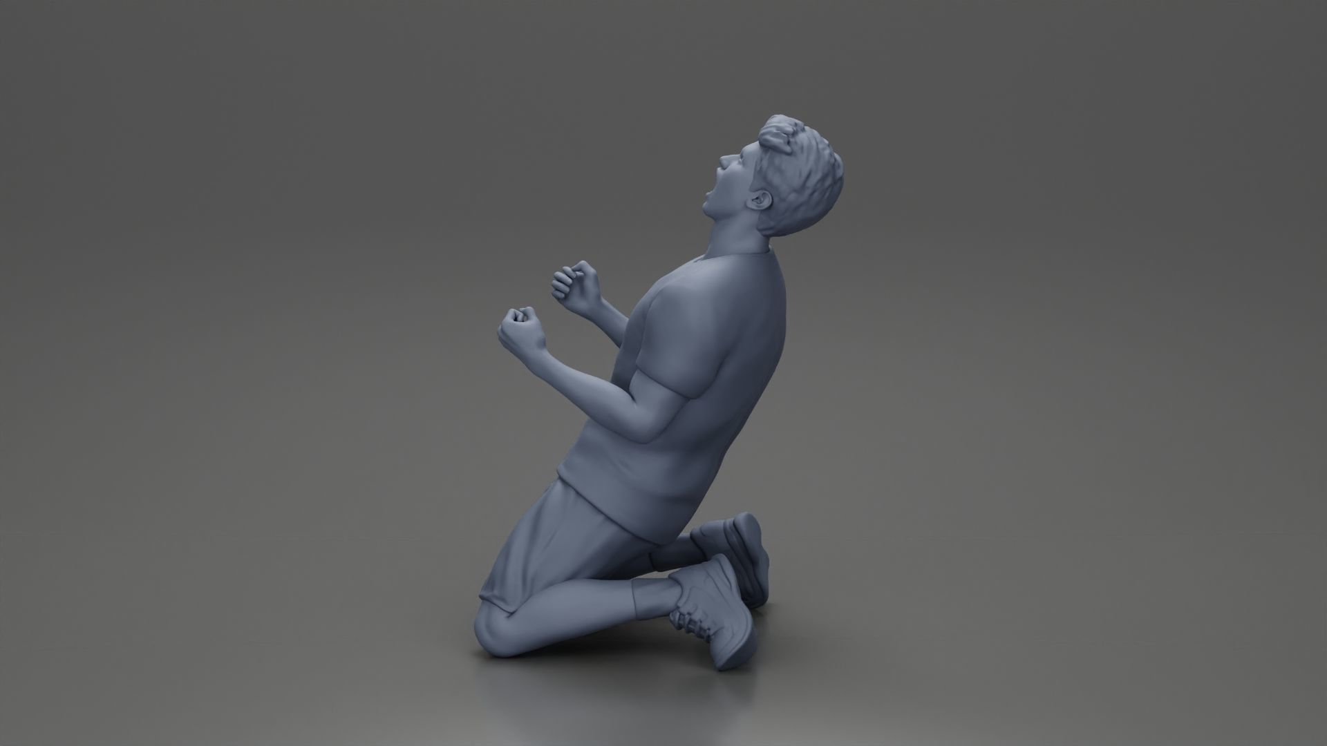 tennis player holding racket sits in celebration of his victory 3D print model_22