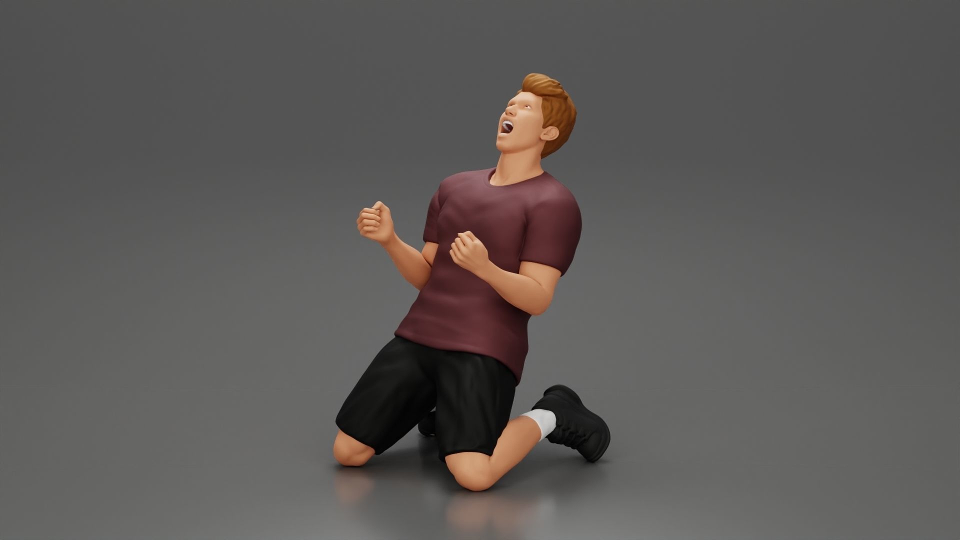 tennis player holding racket sits in celebration of his victory 3D print model_17