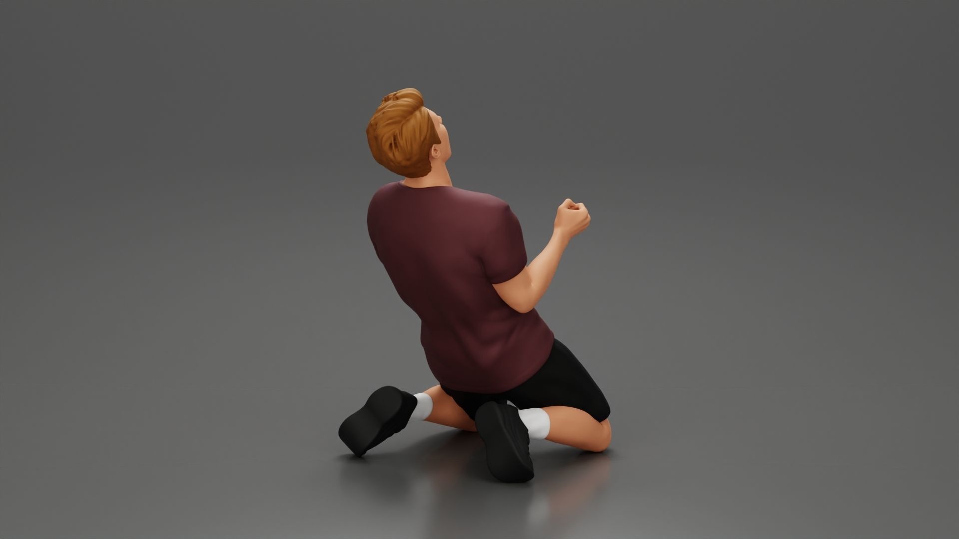 tennis player holding racket sits in celebration of his victory 3D print model_14