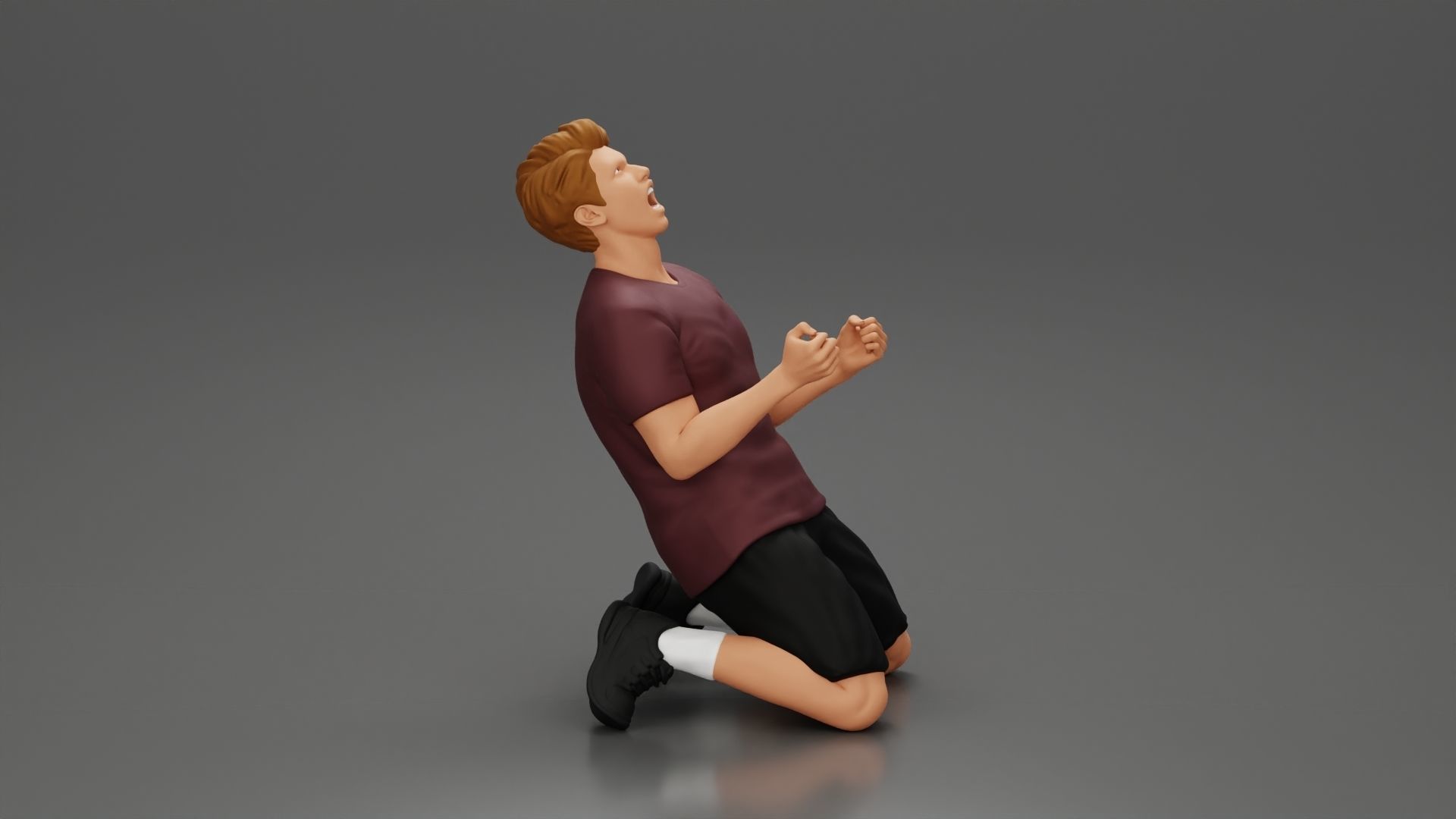 tennis player holding racket sits in celebration of his victory 3D print model_13