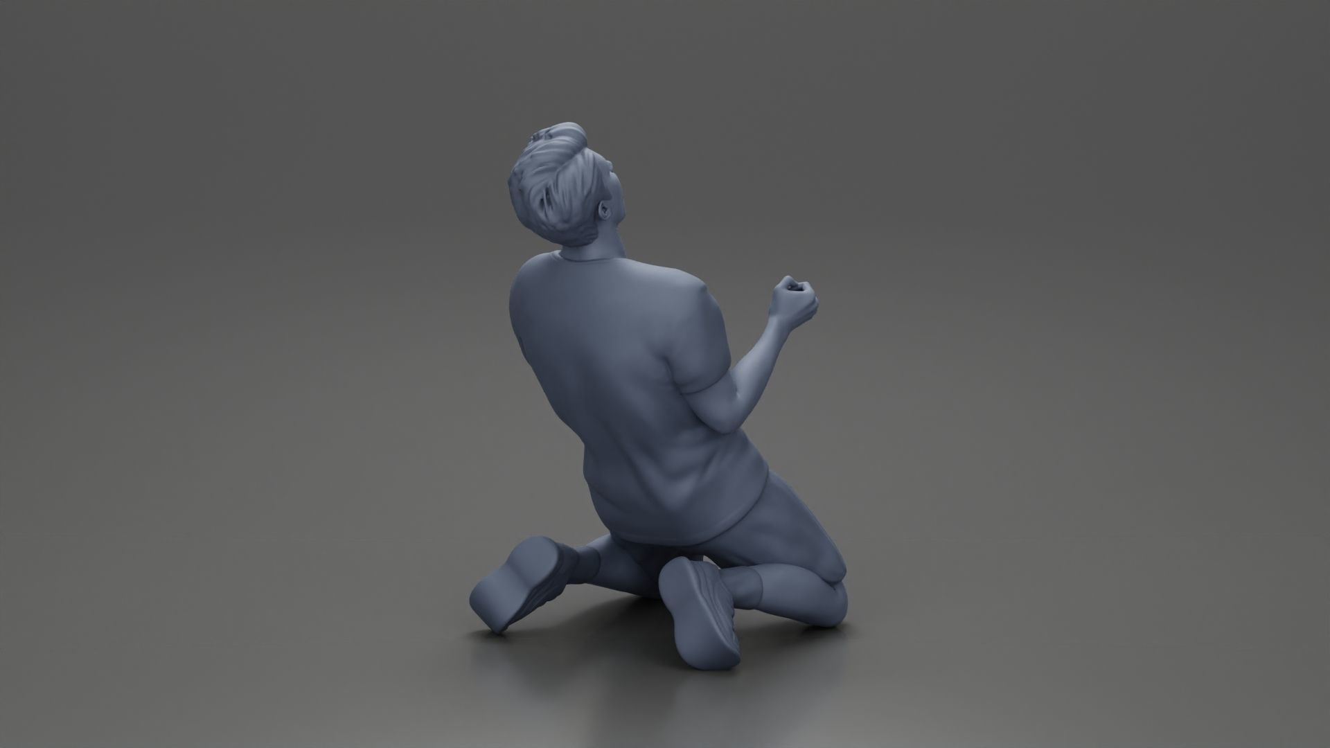 tennis player holding racket sits in celebration of his victory 3D print model_20