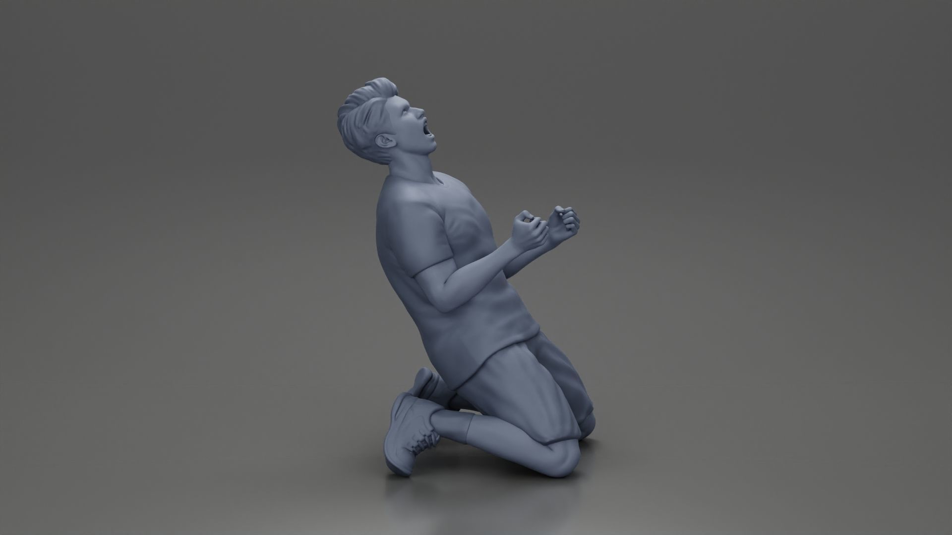 tennis player holding racket sits in celebration of his victory 3D print model_19