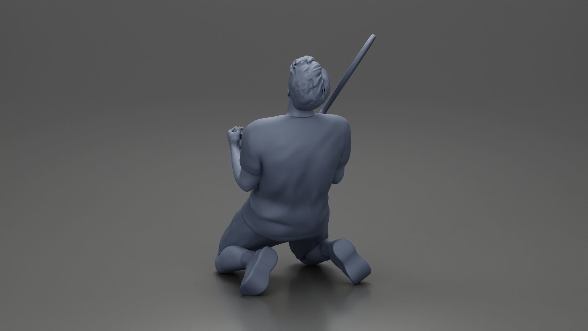 tennis player holding racket sits in celebration of his victory 3D print model_10
