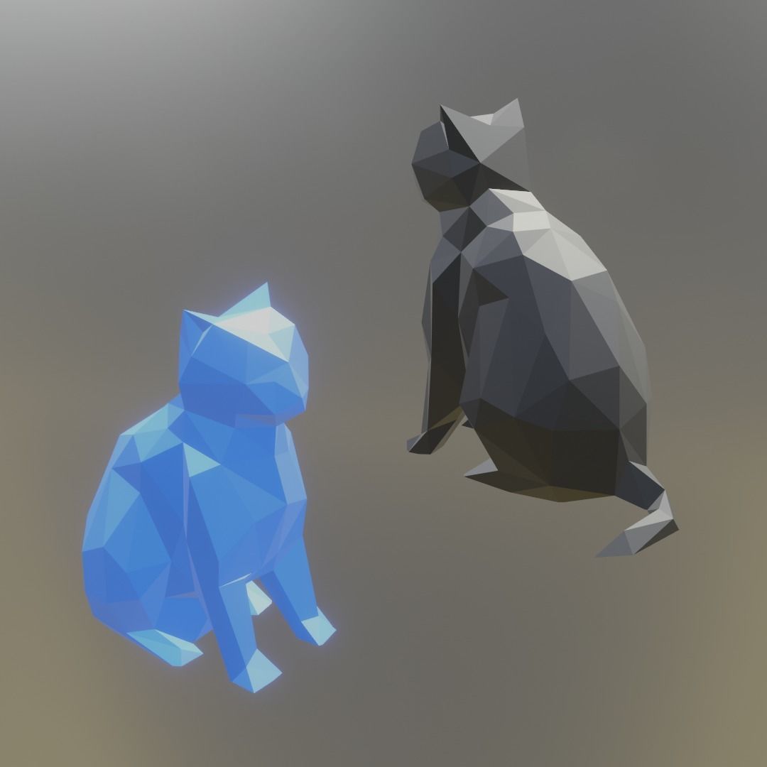Geodesic low poly cat 3D print model_2