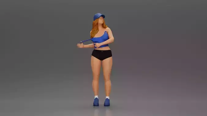 sexy girl standing in shorts and cap pulling off her bra
