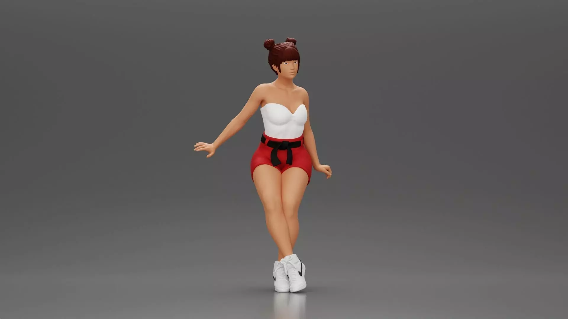 Asian girl wearing shorts sits on motorcycle 3D print model
